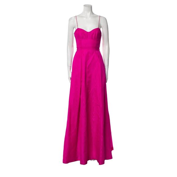 $1360 REBECCA VALLANCE Frenchy Taffeta Gown Hot PinkFuchsia 0 Maxi Dress - Picture 9 of 16